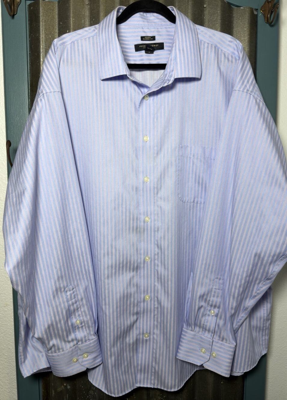 Pronto Uomo Non Iron Classic Fit 3XL Long Sleeve Button Down Shirt Blue Stripe
